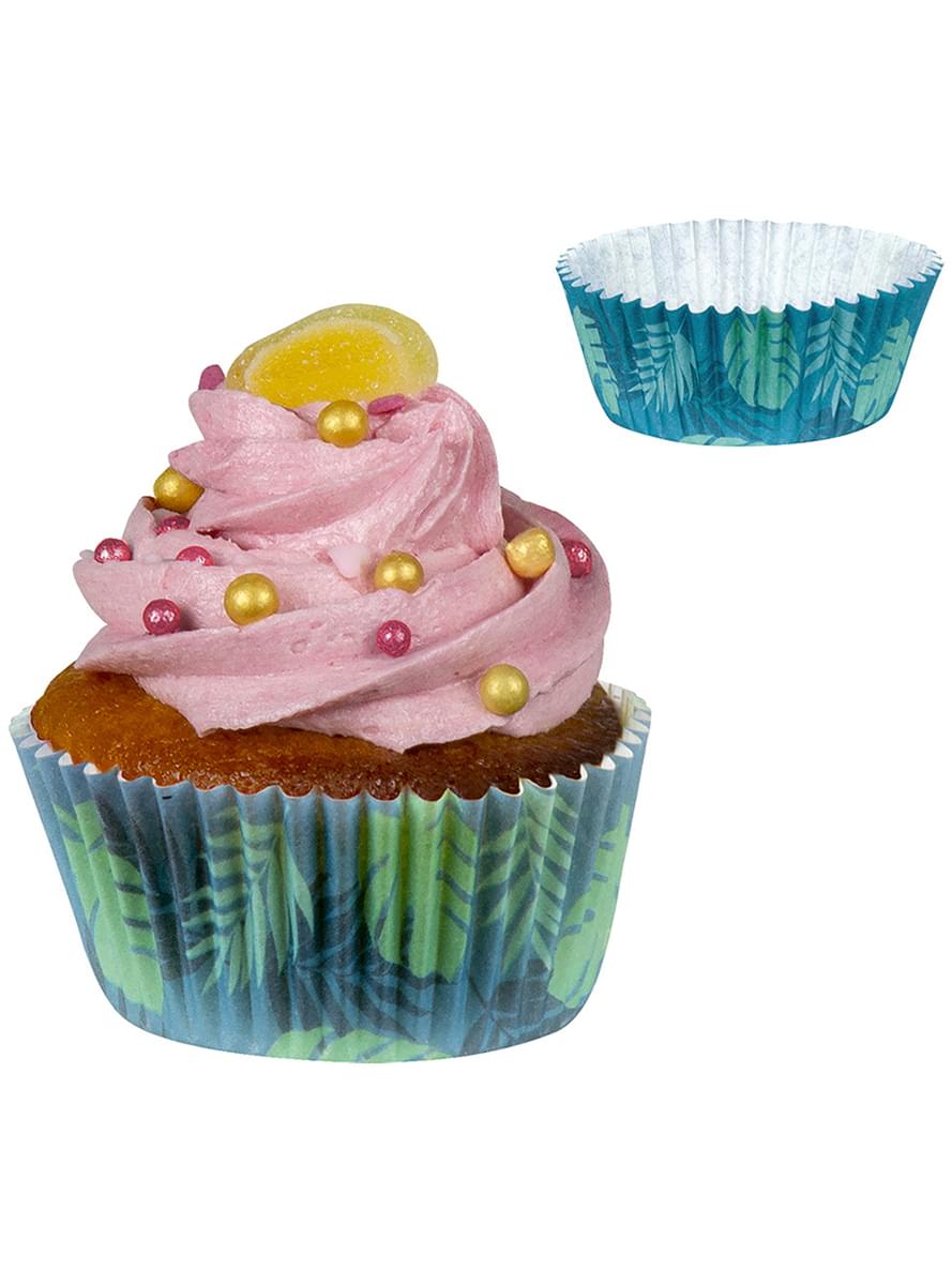 50 formas para cupcake com folhas de palmeira - Flamingo Party