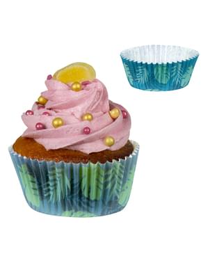 50 cápsulas de cupcakes con hojas de palmera - Flamingo Party