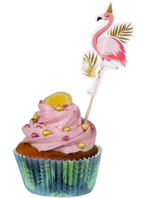 50 cápsulas de cupcakes con hojas de palmera - Flamingo Party