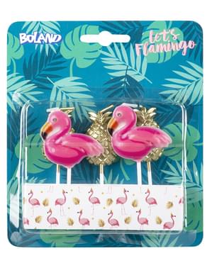 5 bougies en forme de flamant rose et ananas - Flamingo Party