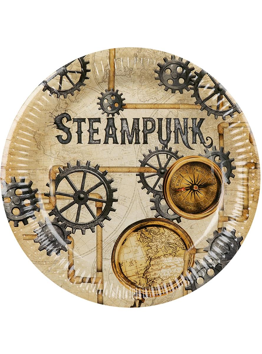 6 Steampunk plates in brown (23 cm) - Steampunk Collection