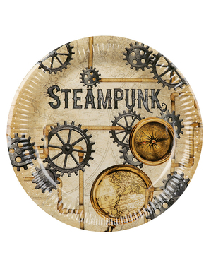 6 Steampunk Pappteller braun (23 cm) - Steampunk Collection