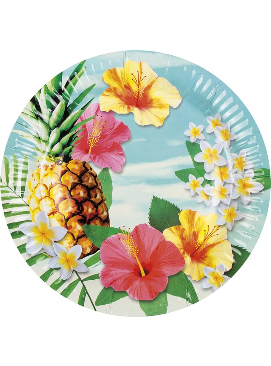 6 assiettes fleurs et ananas (23 cm) - Paradise Collection