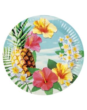 6 tallerkner med blomster og ananas (23 cm) - Paradise Collection