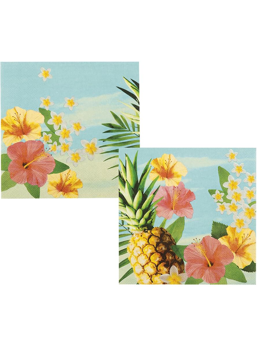 12 napkins with flowers & pineapples (33x33 cm) - Paradise Collection