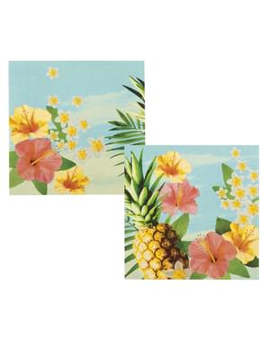 12 servietter med blomster & ananas (33x33 cm) - Paradise Collection