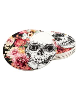 6 posavasos de esqueleto con flores (10 cm)