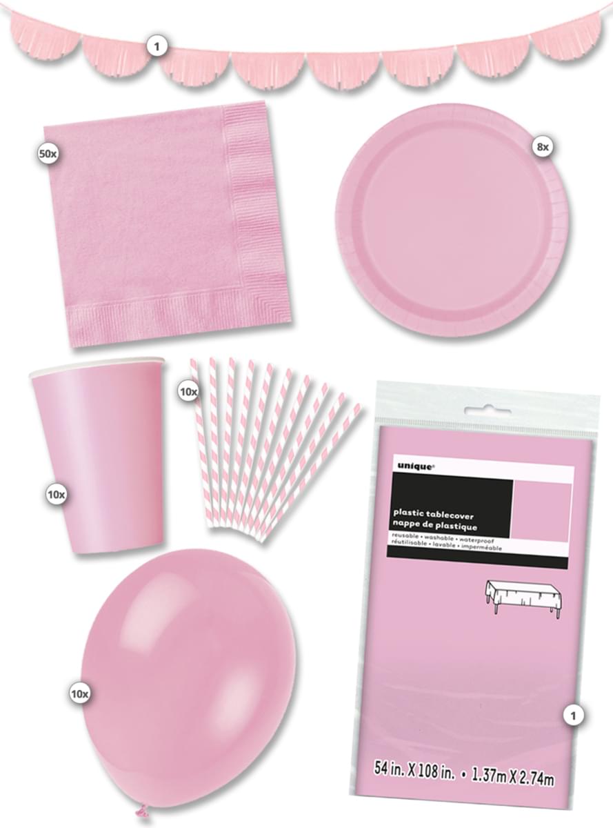 Festsett for 8 premium personer i rosa