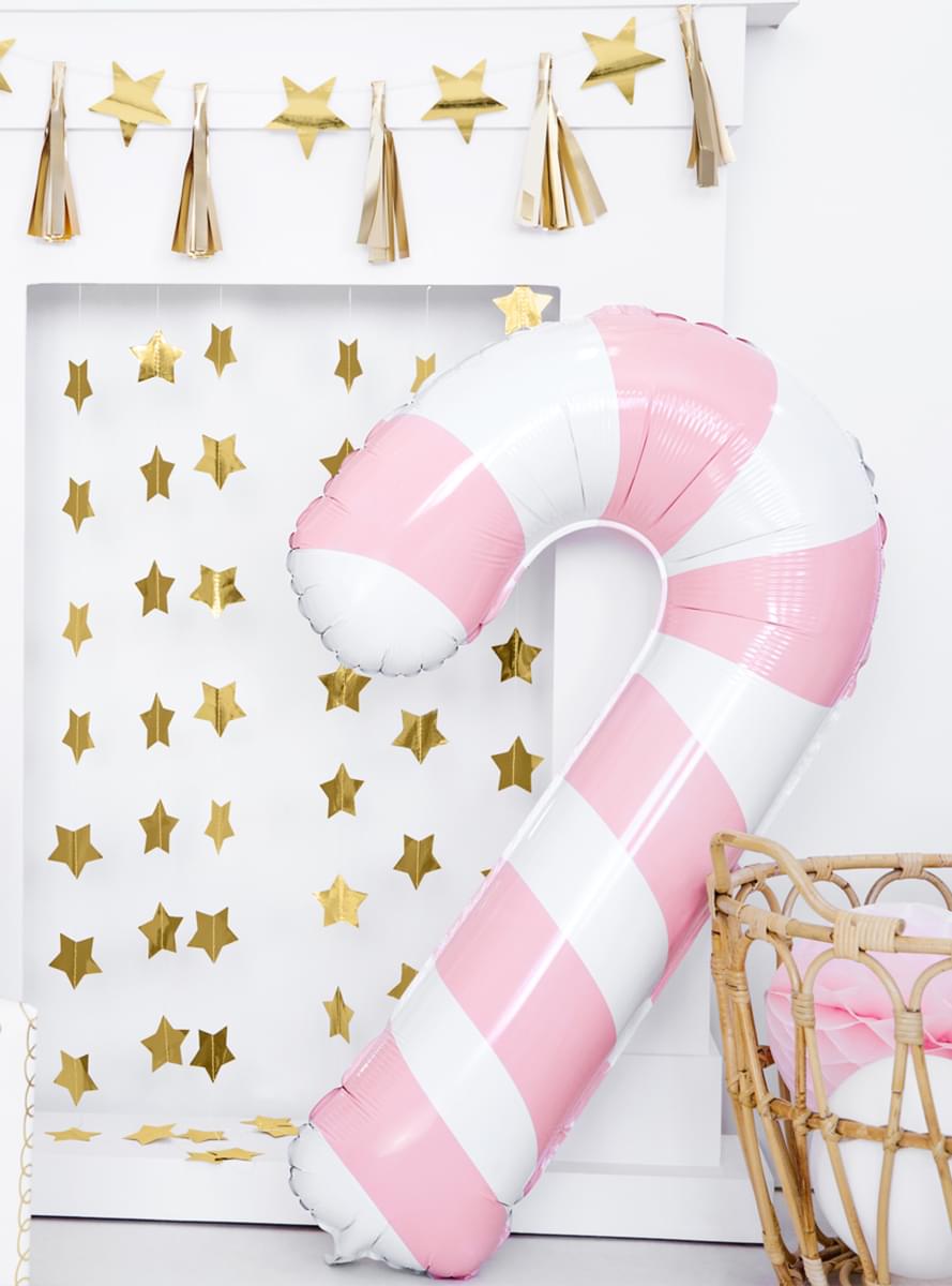 Globo bastón de caramelo rosa y blanco (74 cm)
