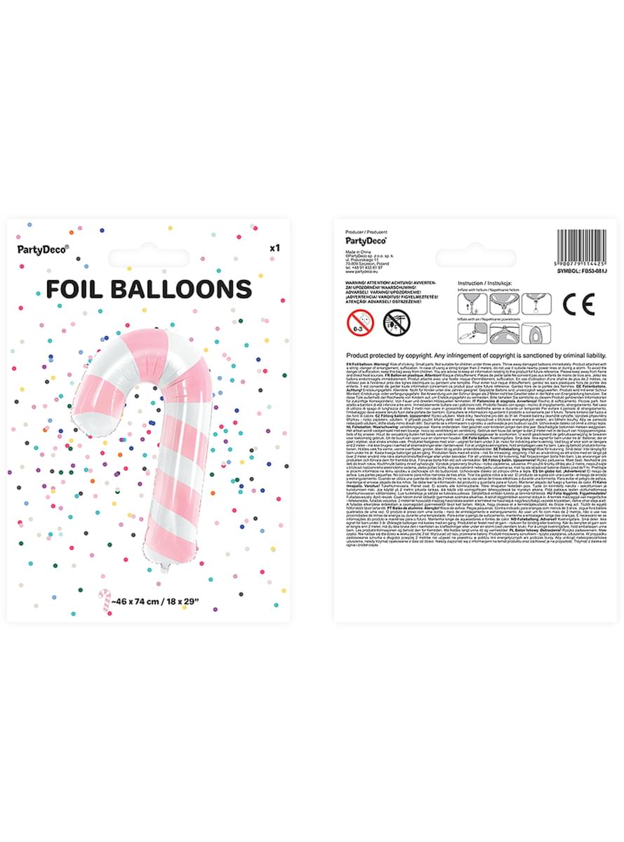 Balão bengala de caramelo rosa e branco (74 cm)