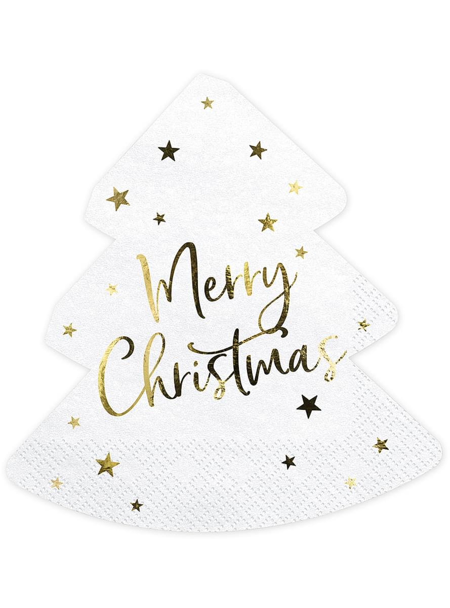 20 Merry Christmas tree-shaped napkins (16 x 16.5 cm)