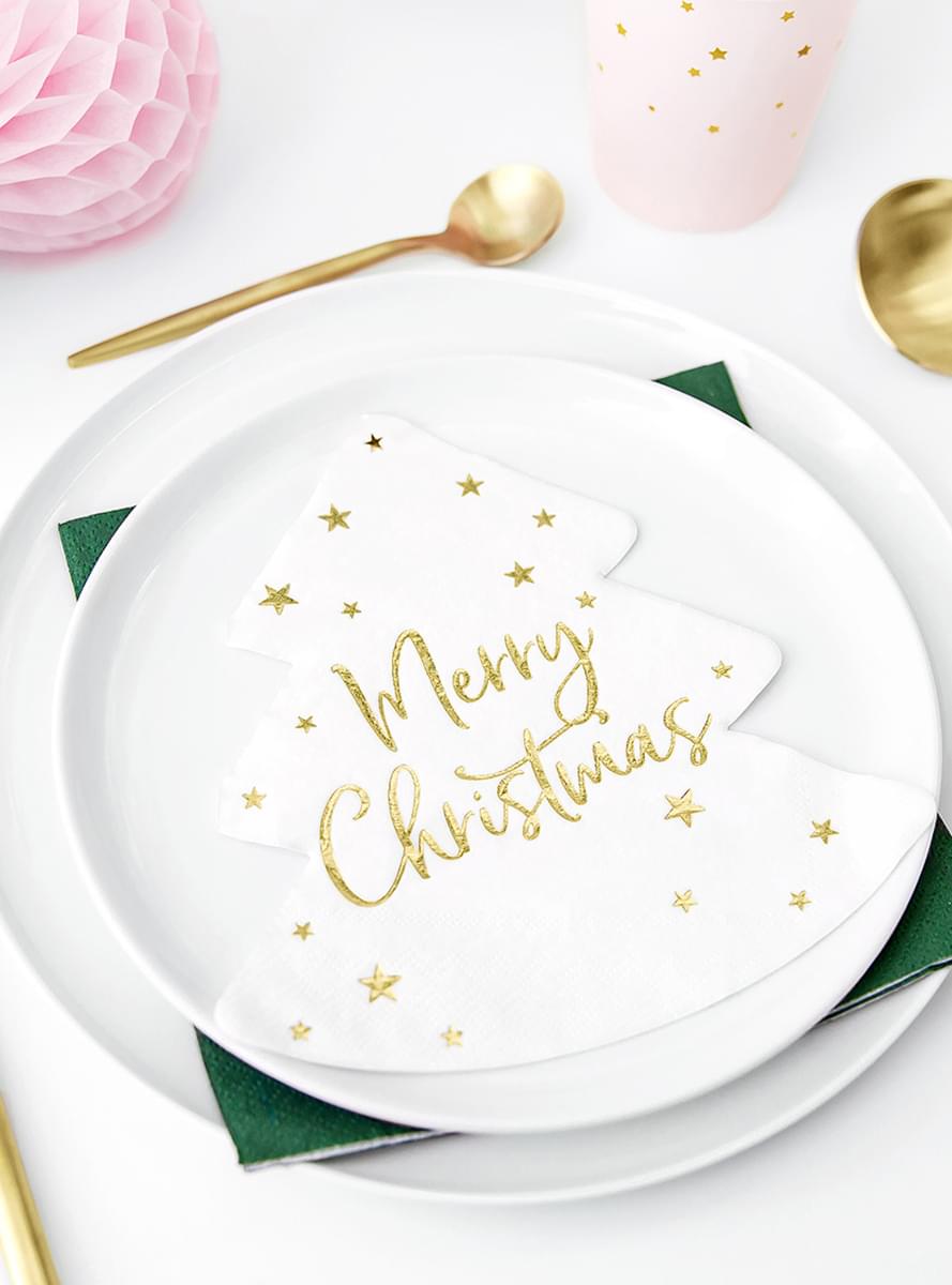 20 Merry Christmas tree-shaped napkins (16 x 16.5 cm)
