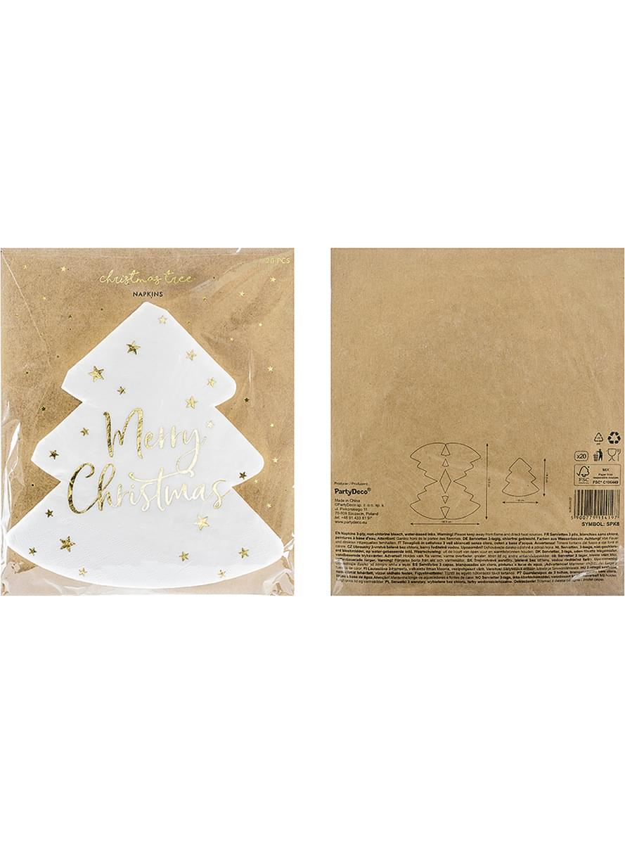 20 Merry Christmas tree-shaped napkins (16 x 16.5 cm)