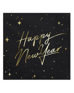 20 servítok Happy New Year v čiernej a zlatej farbe (33 x 33 cm) - New Year's Eve Collection