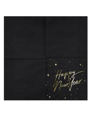 20 Happy New Year Napkins in black and gold (33 x 33 cm) - New Year's Eve Collection