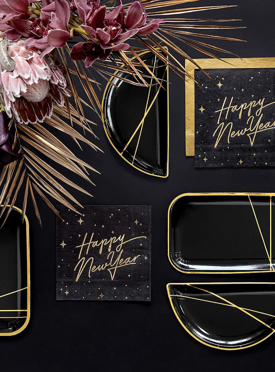 20 салфетки „Happy New Year“ в черно и златисто (33x33 cm) – New Year's Eve Collection