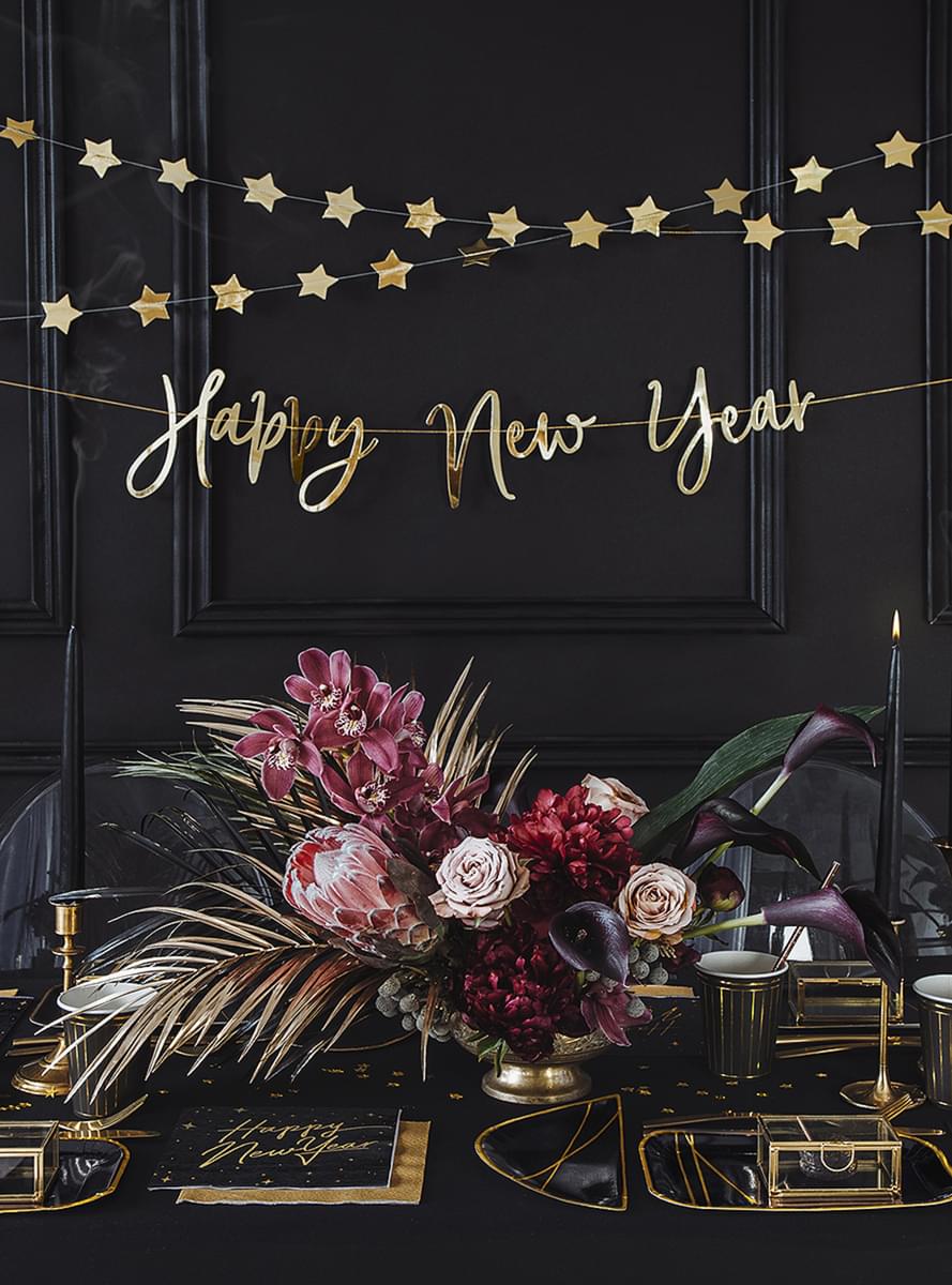20 salvrätikut Aasta Lõpp Happy New Year mustade ja kuldsete (33 x 33 cm) - Uusaasta kogum