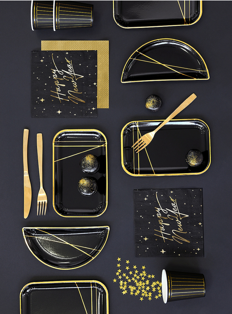 20 servilletas Fin de Año Happy New Year negras y doradas (33 x 33 cm) - New Year's Eve Collection