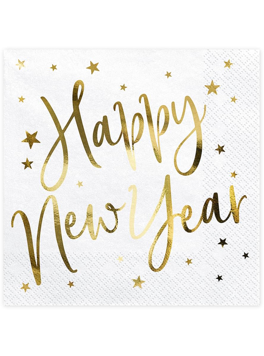 20 Happy New Year's Eve napkins (33 x 33 cm) in white and gold - Jolly New Year