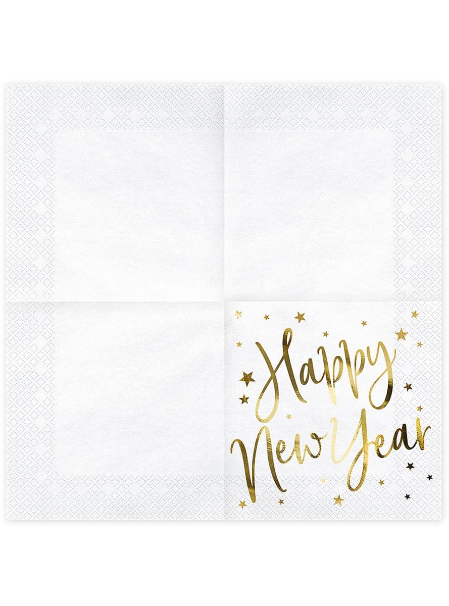20 Happy New Year's Eve napkins (33 x 33 cm) in white and gold - Jolly New Year
