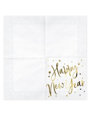 20 Happy New Year's Eve servetten (33 x 33 cm) in wit en goud - Jolly New Year