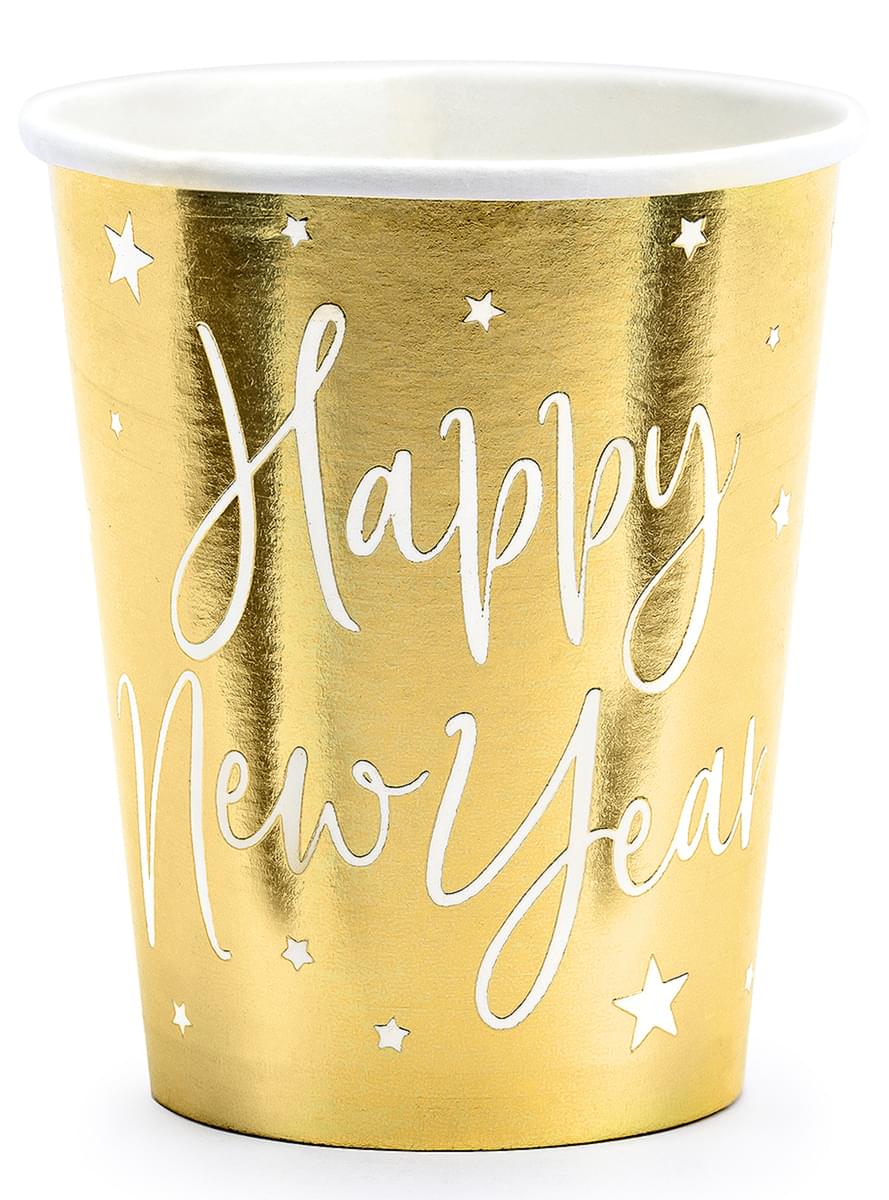 6 Happy New Year New Year's Eve golden glasses - Jolly New Year