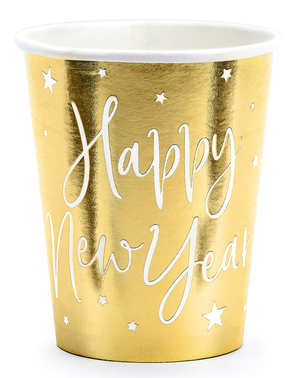 6 copos Fim de Ano Happy New Year dourados) - Jolly New Year