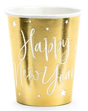 ジョリー・ニューイヤー　「ハッピーニューイヤー」新年のお祝い用金色のコップ６個