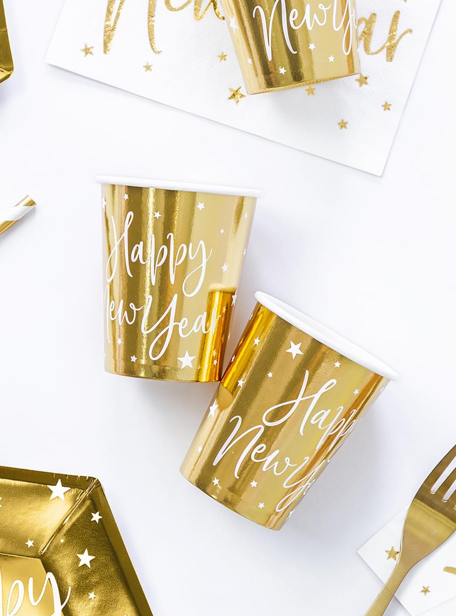 6 золотых стаканов на Новый Год Happy New Year - Весёлый Новый Год