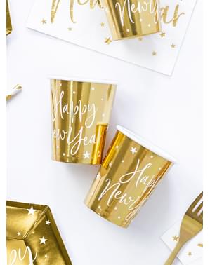 6 gobelets Nouvel An Happy New Year dorées - Jolly New Year