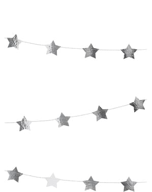 Ezüst csillagokkal díszített girland (3,6 m)