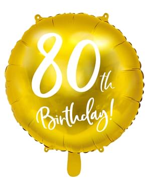 Златист балон с надпис „80th Birthday“ (45 cm)
