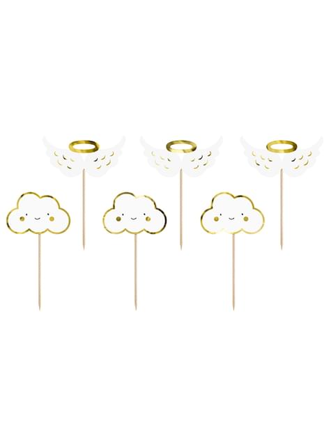 6 cake toppers nuages et ailes d'anges - Baptism Day
