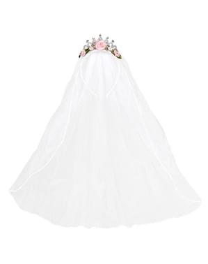 Woman's Bridal Veil with Crown and Flowers