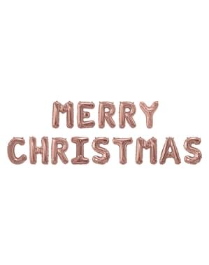 Merry Christmas folieballon i rosa guld - Pink Christmas
