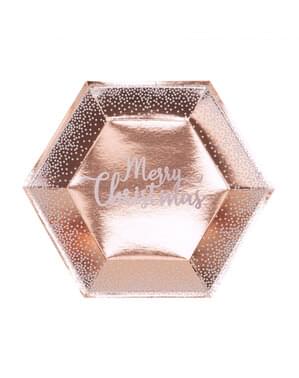 8 assiettes hexagonales Merry Christmas rose gold (27 cm) - Pink Christmas