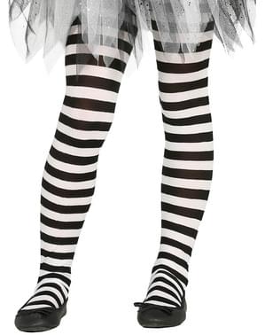 Svart og hvit stripete hekse tights for jenter
