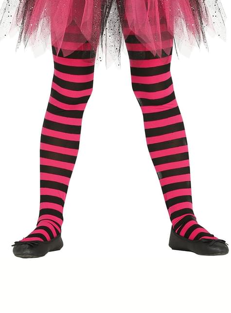 Black and pink striped witches tights for girls