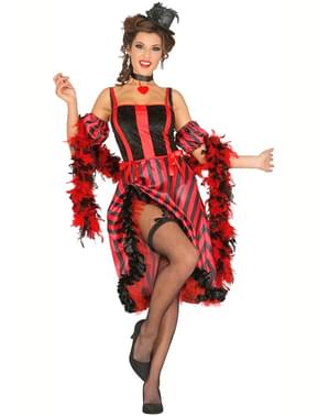 Fato de cancã vermelha e preta para mulher