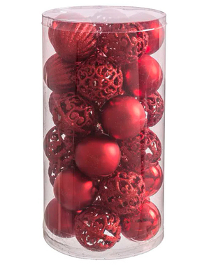 30 bolas de Natal vermelhas sortidas