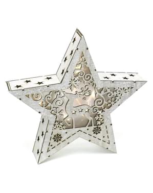 Estrela natalícia de madeira com luz