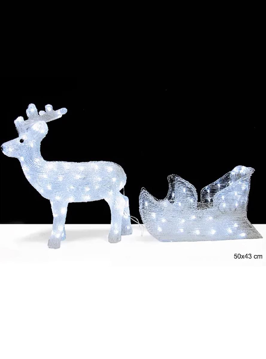 Christmas reindeer and sled with lighting
