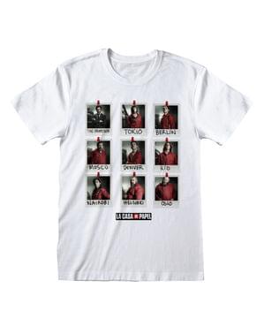 Valge La Casa de Papel t-särk täiskasvanutele