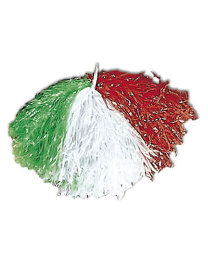 Pompom groen, wit en rood
