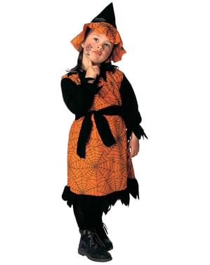 Dievčenský kostým čarodejnica s pavúkmi v oranžovej farbe