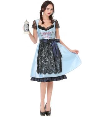 Dirndl Oktoberfest azul e preto para mulher