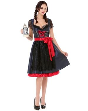 Czarno-czerwony elegancki Dirndl dla kobiet Oktoberfest