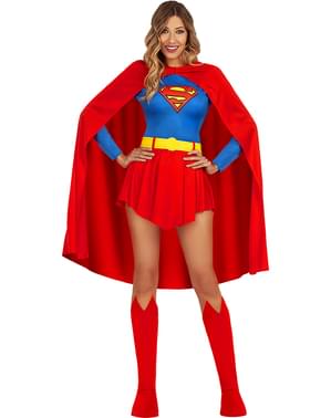 Fato de super-heroína vermelho e azul para mulher