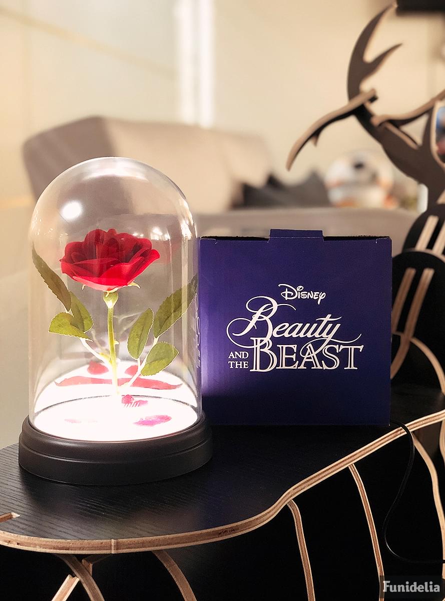 Rose enchantée de la Belle et la Bête en vitrine lumineuse