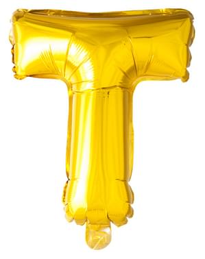 Balon litera T auriu (102 cm)